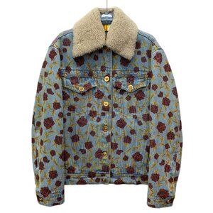 HW0492 Versace Light blue rose full-print cotton wool collar single-breasted lon